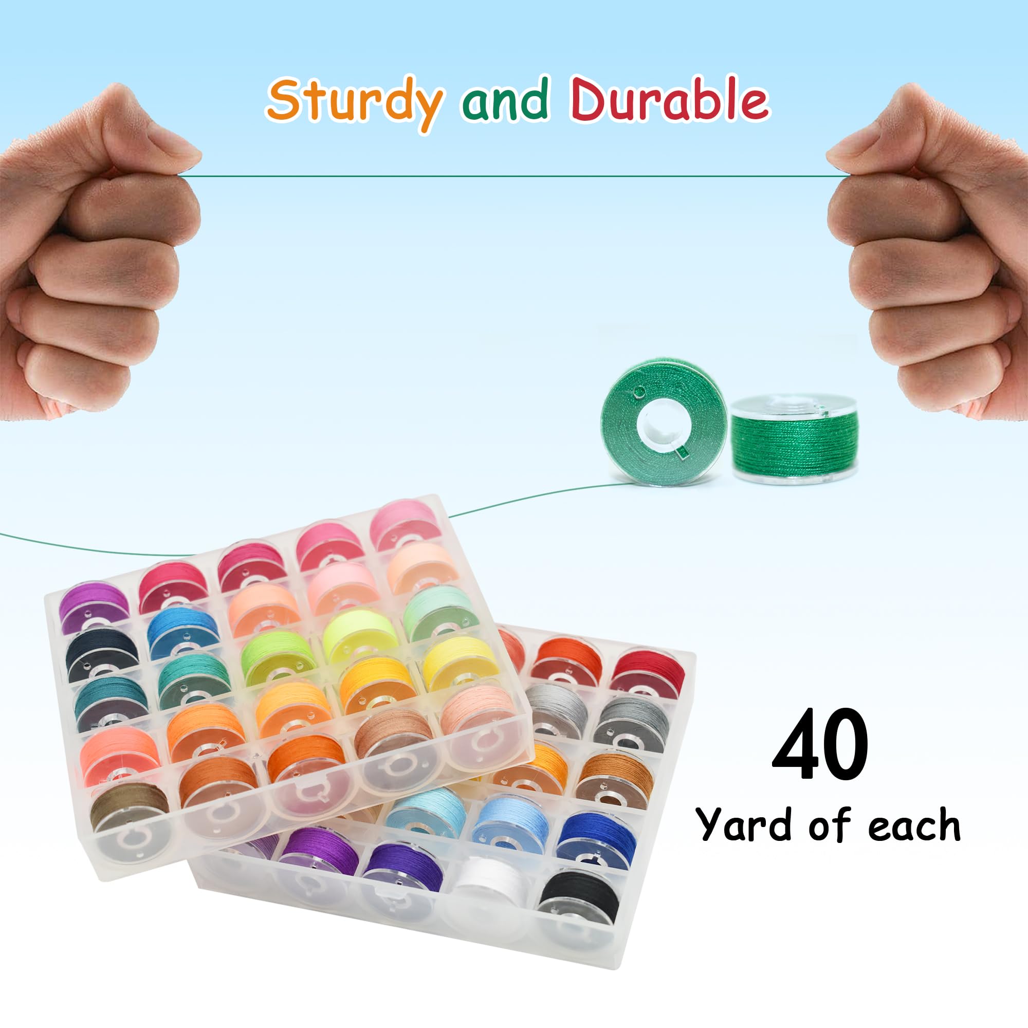 SHRJ Kit de 130 hilos de coser, 50 colores para máquina de coser, bobinas preenrolladas con hilo de bobina, surtido de agujas de almacenamiento, 400 yardas por carrete, hilo de poliéster