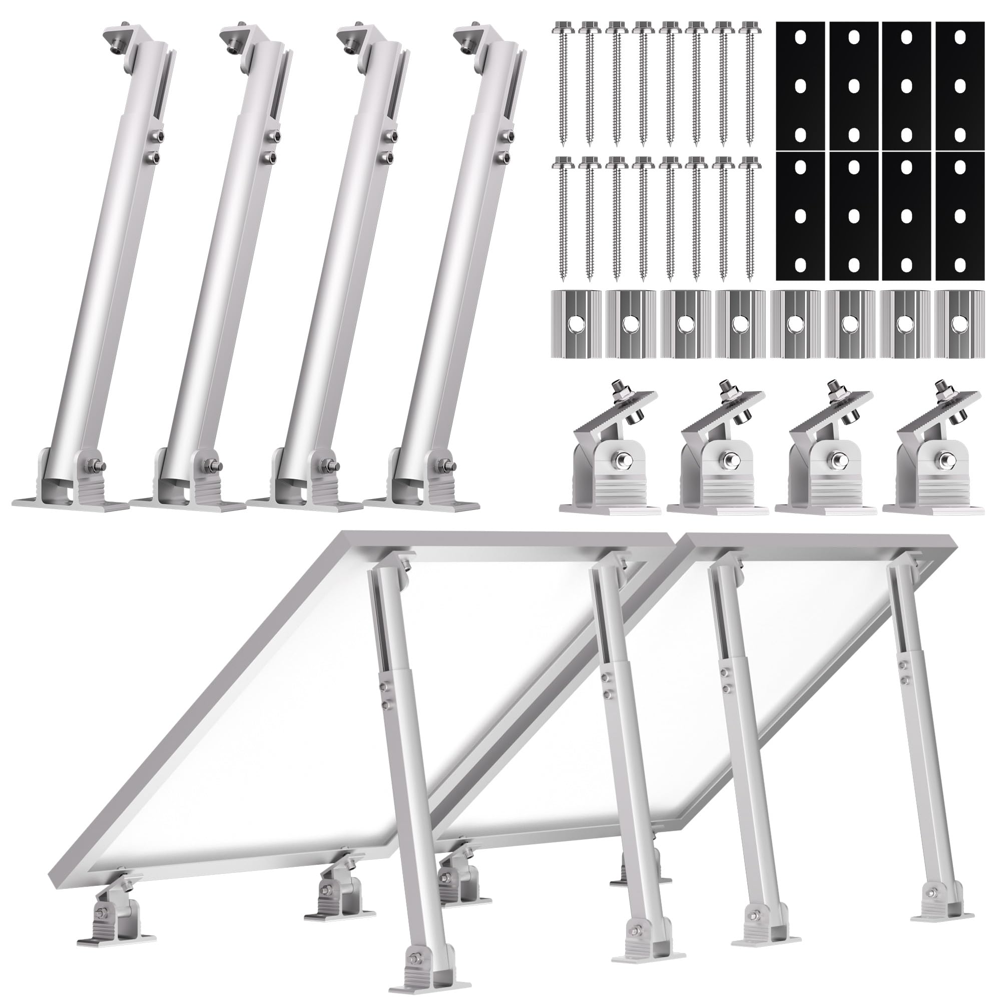 Balkonkraftwerk Solarmodul 2 Paneele SET 15°-30° solarpanel halterung Flachdach Verstelbar Photovoltaik Universal Wand Flachdachmontage for 100W-600W, PV Module Einfache Befestigung