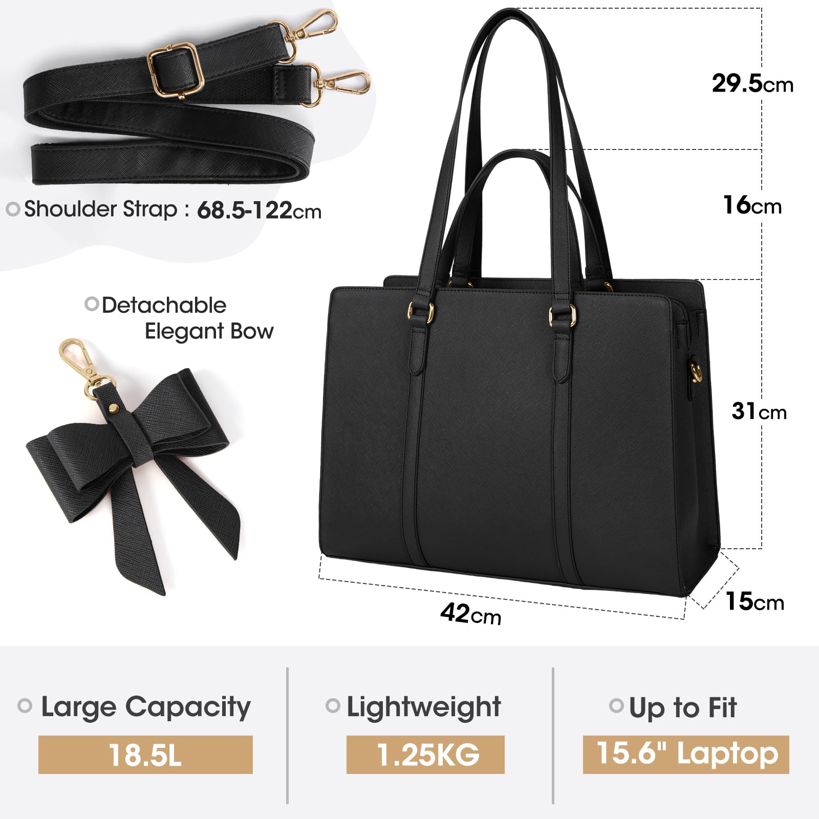 NEWHEY Sac Cabas Femme Sac a Main Sac à Main Femme en PU Cuir Grande Capacité Sac Ordinateur 15.6 Pouces Imperméable Sac Fourre Tout Sac de Cours Lycee Bandoulieres Noir
