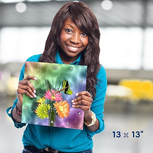 Miniatura 9 de Edmond Hogge Jr - Reloj de pared con diseño de margaritas y mariposas, 10.0 x 10.0in