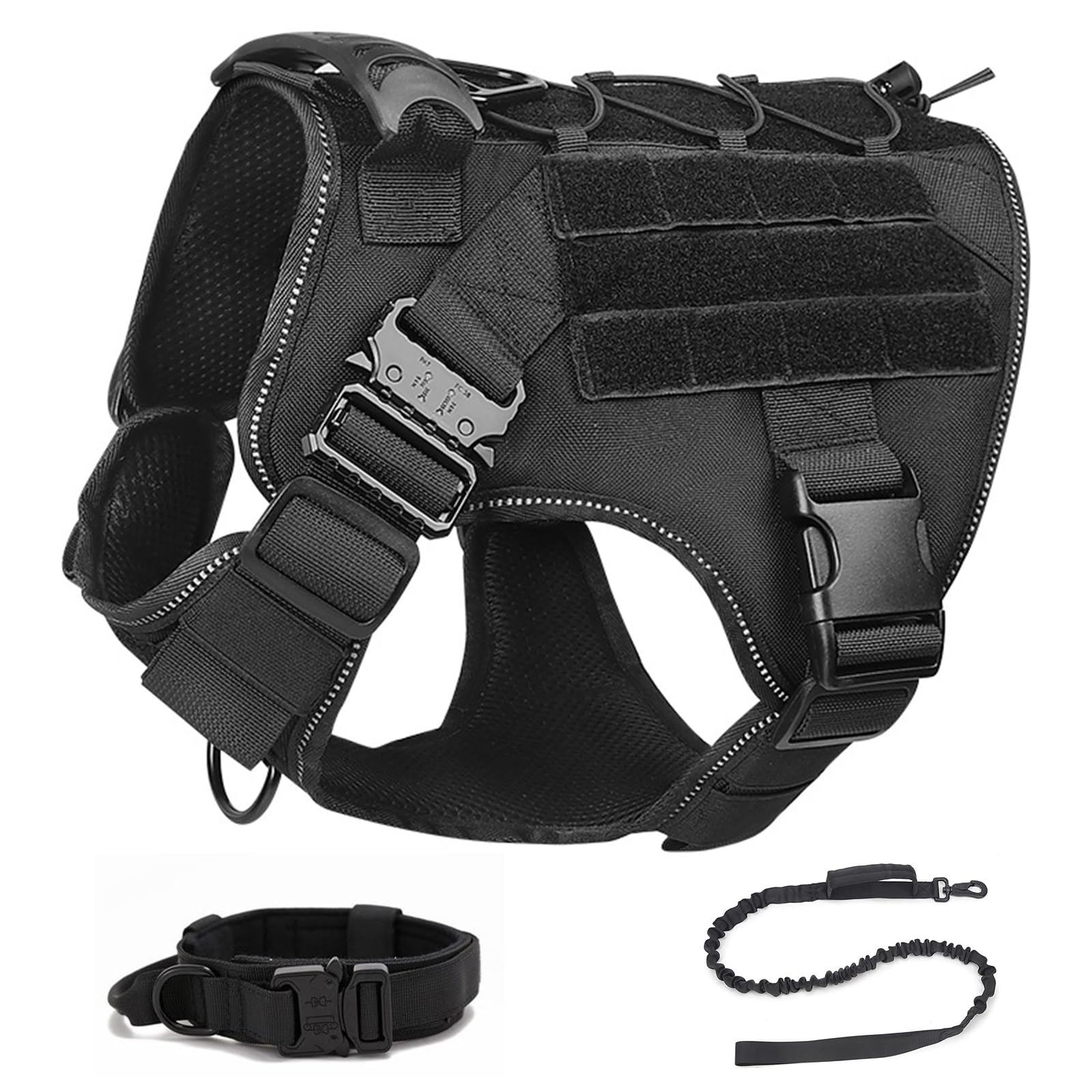 Arnes Perro Antitirones, Arnés Táctico para Perros Pequeño Medianos Y Grandes con Anillo Anti-Tirón Y Sistema Molle Chaleco Acolchado Ajustable para Adiesreamiento Correr,Negro,Medium