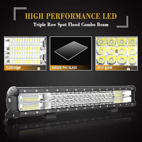 Miniatura 4 de SKYWORLD Barra de luz LED, 20 pulgadas, 288 W, lámpara de conducción de trabajo con soporte de montaje de placa de matrícula negra, kit de arnés de