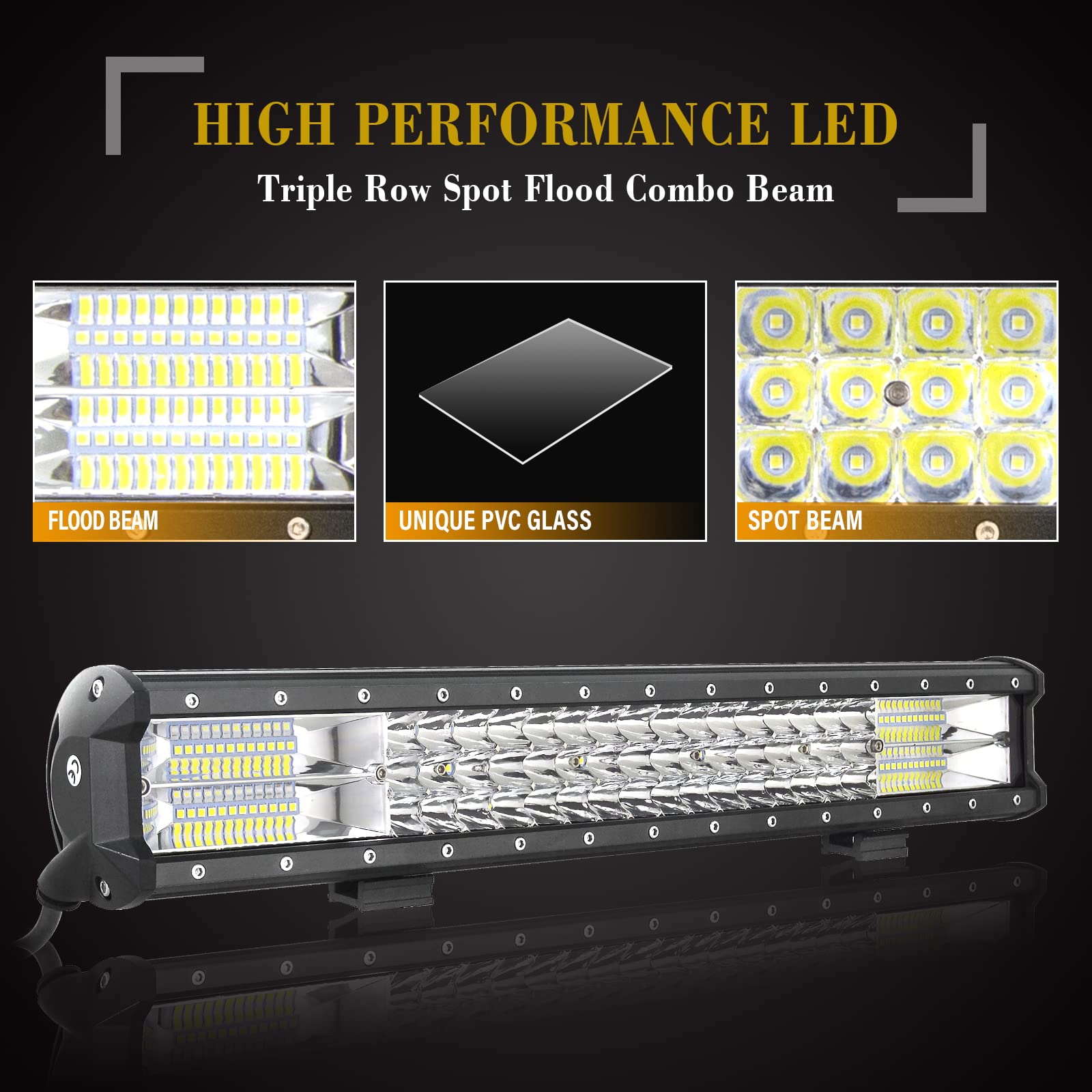 SKYWORLD 20 pulgadas 50 cm 288W Barra led 4x4 con Soporte de Matrícula y arnés de cableado, largo alcance barras luminosas led para 4x4 off road coche camión vehículos pickup