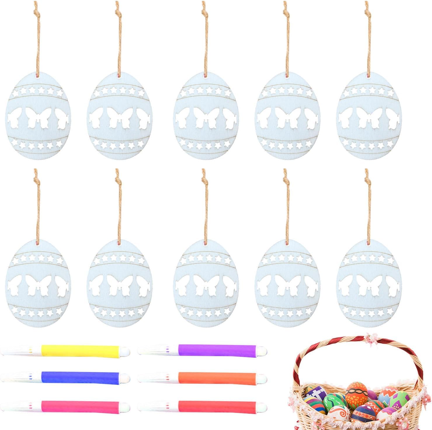 Bunnies Egg Ornaments, Handmade Wooden Rabbit Eggs, Creative Decorative Pendants, Collectible Figurine, DIY Bunny Egg Tree Decorations for Holiday Home Decor Soptec