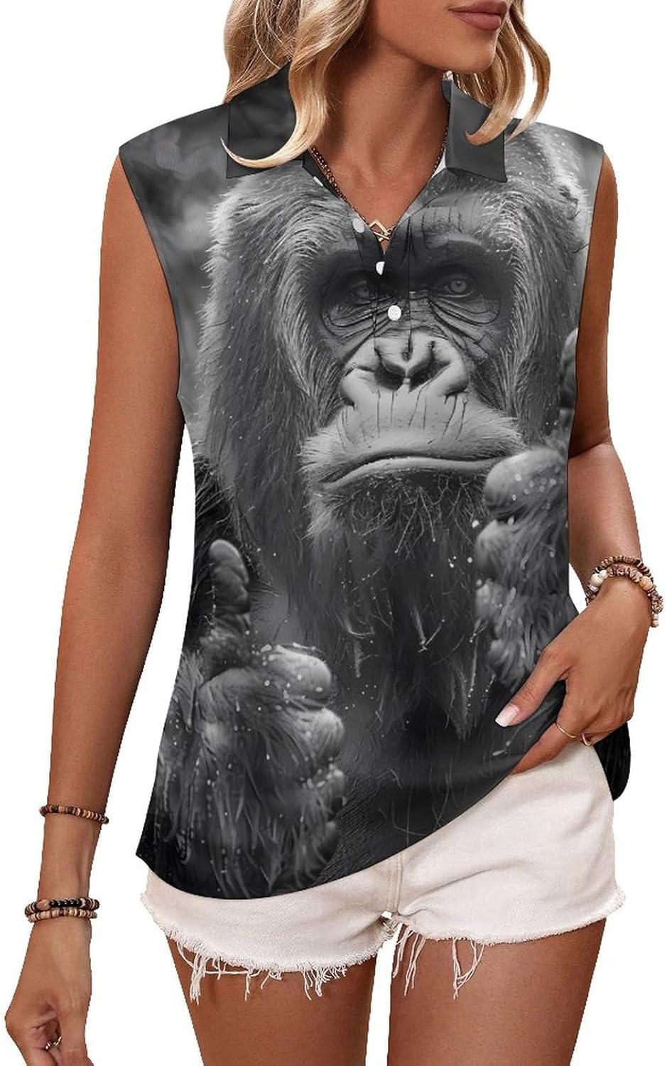 Bigfoot Sasquatch Womens Golf Shirts Print Polo Shirt Sleeveless Tank Top Casual Work Blouses