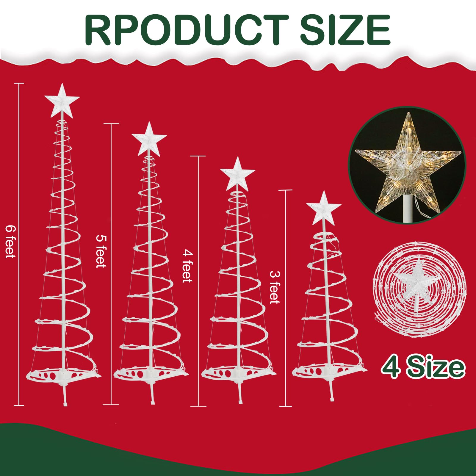 4 Pack Christmas Spiral Tree Lights for Outdoor Lighted Christmas Tree 3 4 5 6 FT Collapsible Christmas Tree with Lights 8 Modes for Indoor Outside Yard Garden Holiday Decoration