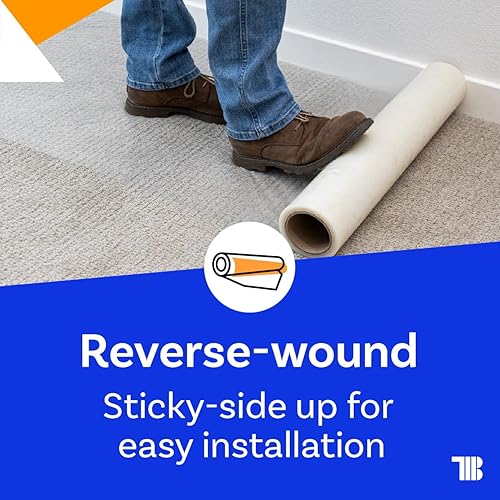 Vista 7 de TapeManBlue Rollo de película protectora de alfombra de 24 pulgadas x 200 pies, película protectora de plástico autoadhesiva para alfombras