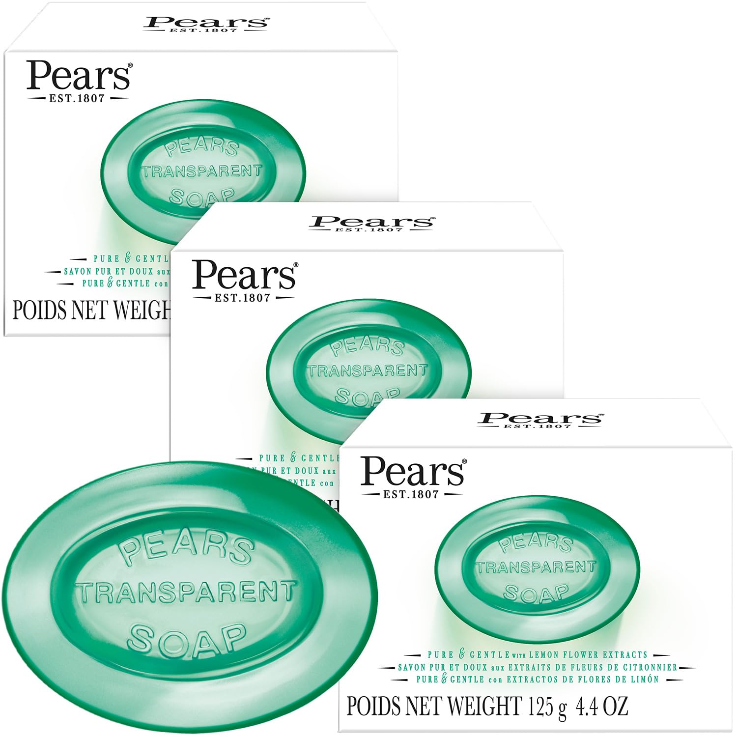 Pears Soap, Pure & Gentle with Lemon Flower Extract, 2-Pack – Transparent Green Glycerin Soap for Radiant, Glowing Skin, 3.53 Oz Ea