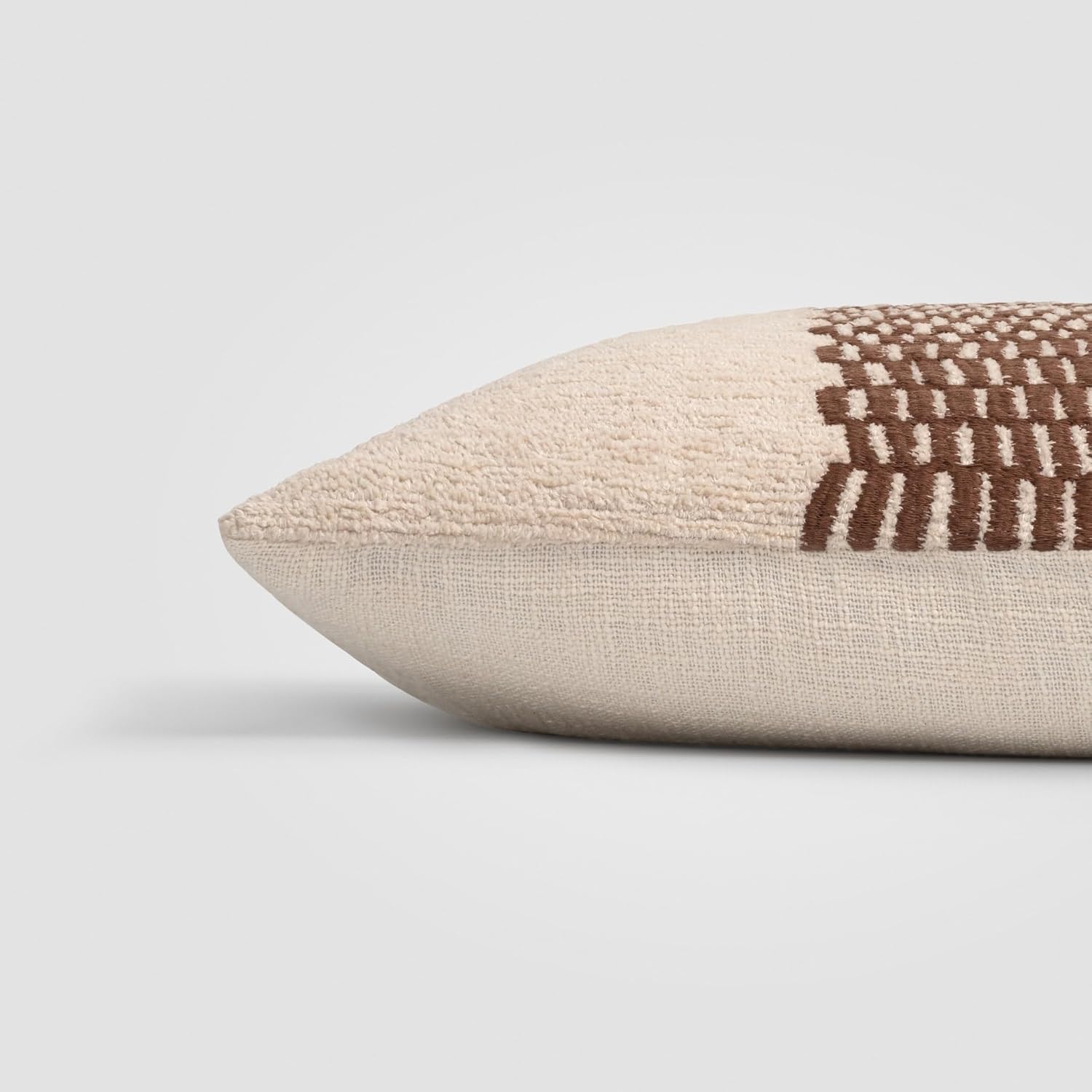 Forest Path Pillow, Check Embroidered Neutral Tones Decorative Throw Pillow with Insert, Handwoven Cotton, Luxury Accent Pillow for Sofa Couch or Bedroom