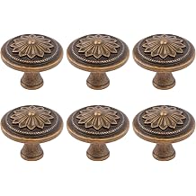 6Pcs Antique Brass Cabinet Knobs Alloy Vintage Dresser Drawers Knobs Single Hole Hardware Handles Pulls Round Cupboard Drawer Knob Decorative Furniture Knobs Drawer Pulls for Cabinet Wardrobe Closet