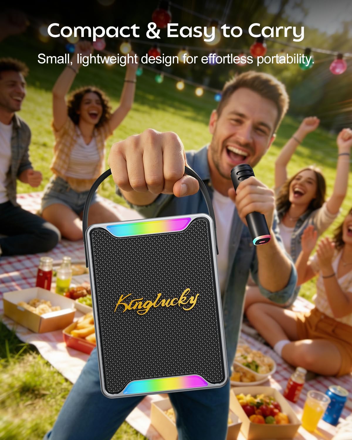 Kinglucky Karaoke Machine for Kids and Adults, 30W Portable Bluetooth Speaker with 2 Wireless Microphones, LED Lights/Voice Changer, PA System for Birthday Party, Gifts for Girls Boys 8-12, 3-8, - Image 5