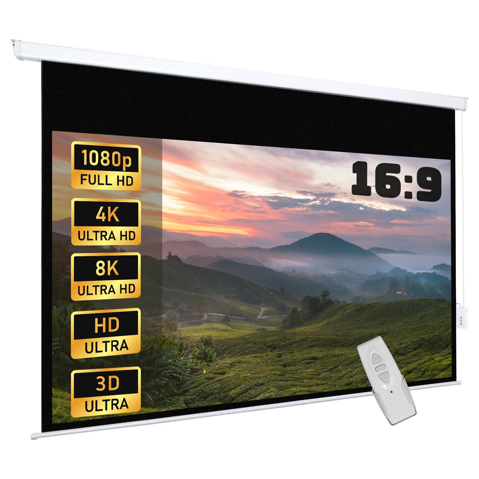Fabulcozy Schermo di Proiezione Motorizzato, Avvolgibile e a Scomparsa da 100 Pollici Formati 16:9 Bianco per Proiettore 253x168cm