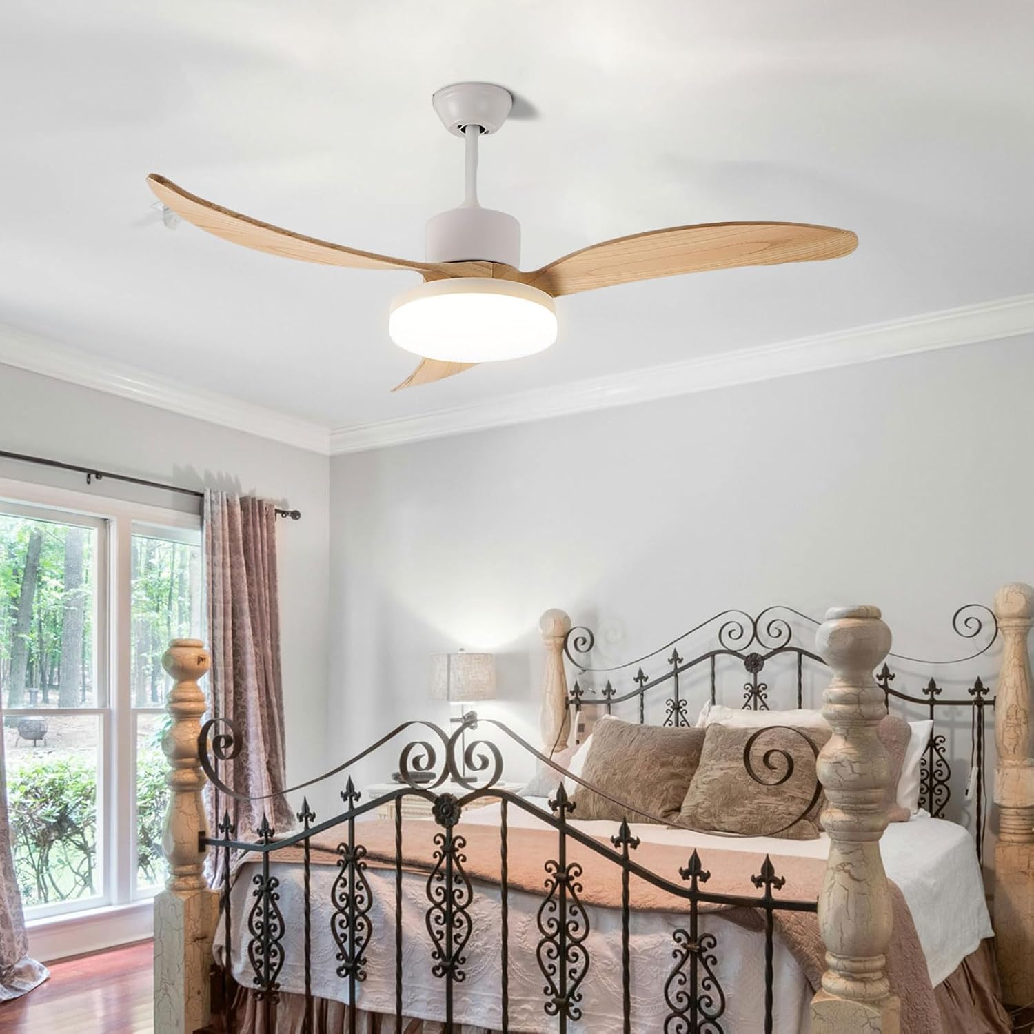 Dimmable Ceiling Fan Light Indoor Quiet Ceiling Fans with DC Motor Remote 6 Speeds Ceiling Fan 3 Wood Blades Modern Ceiling Fans with 30W Lights for Bedroom Lounge Room Living Room