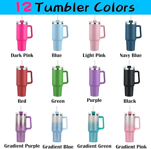 Miniatura 2 de Vaso personalizado de 40 onzas con asa, vaso de acero inoxidable aislado a la medida con tapas, sin pajilla, estampado de flornombre rosa