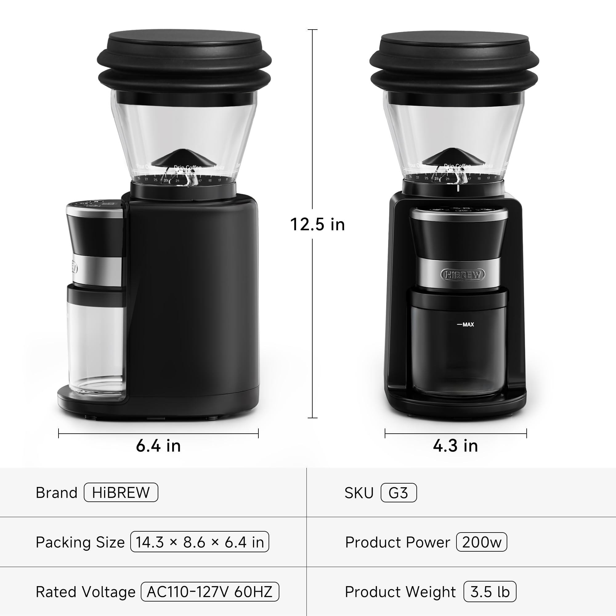 HIBREW G3 Moulin à Café Électrique, 40mm Mouture Conique, 31 Réglages, Anti-Statique & Souffleur, pour Portafiltres 51/54/58mm, Idéal Espresso & Café en Versement