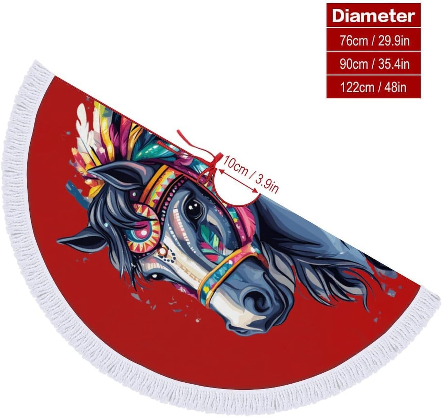 Horse Riding Native US Indian Christmas Tree Skirt Round Xmas Tree Mat Ornaments Tree Skirts with Tassels for Holiday Party