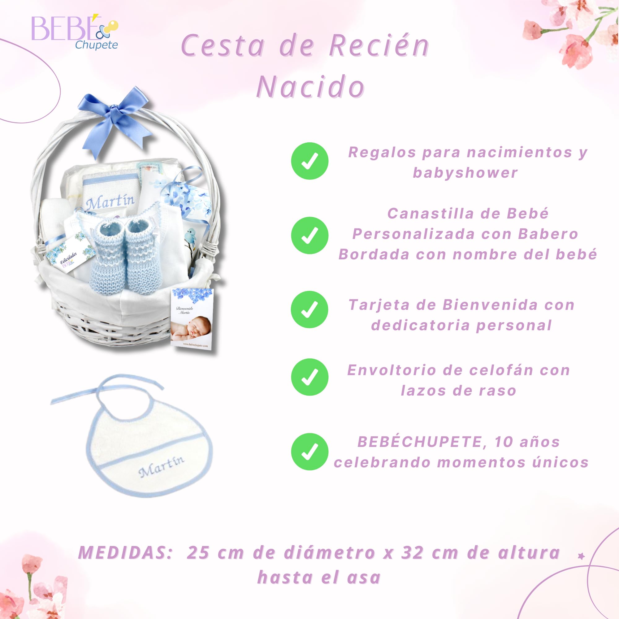 BEBÉCHUPETE Canastilla Bebe Personalizada - Cosas para bebes recien nacidos - Primera puesta bebe recien nacido - Regalos bebes recien nacidos originales - Regalo bebe recien nacido niña/o (Azul)