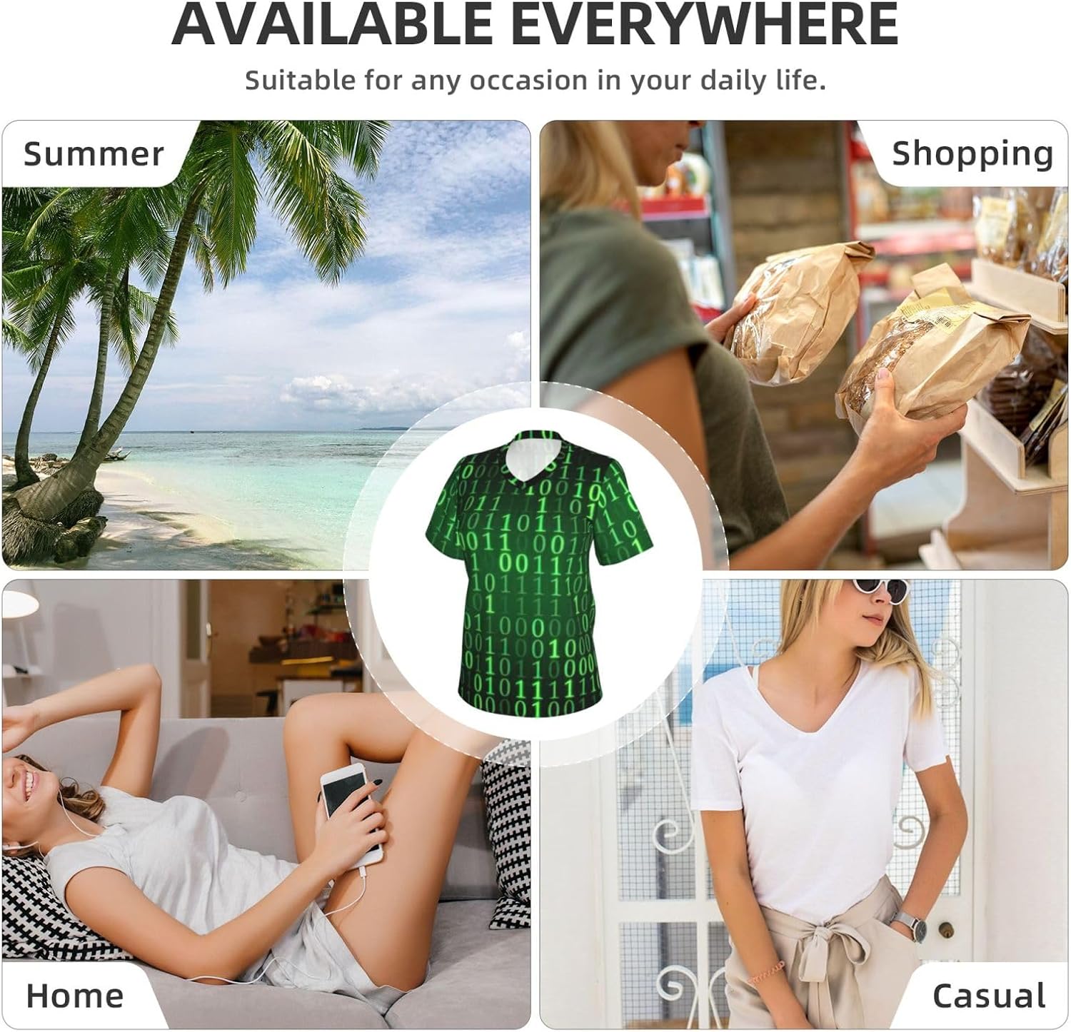 Women Casual Hacker era Print V-Neck T-Shirt Short Sleeve Summer Trendy Tops.