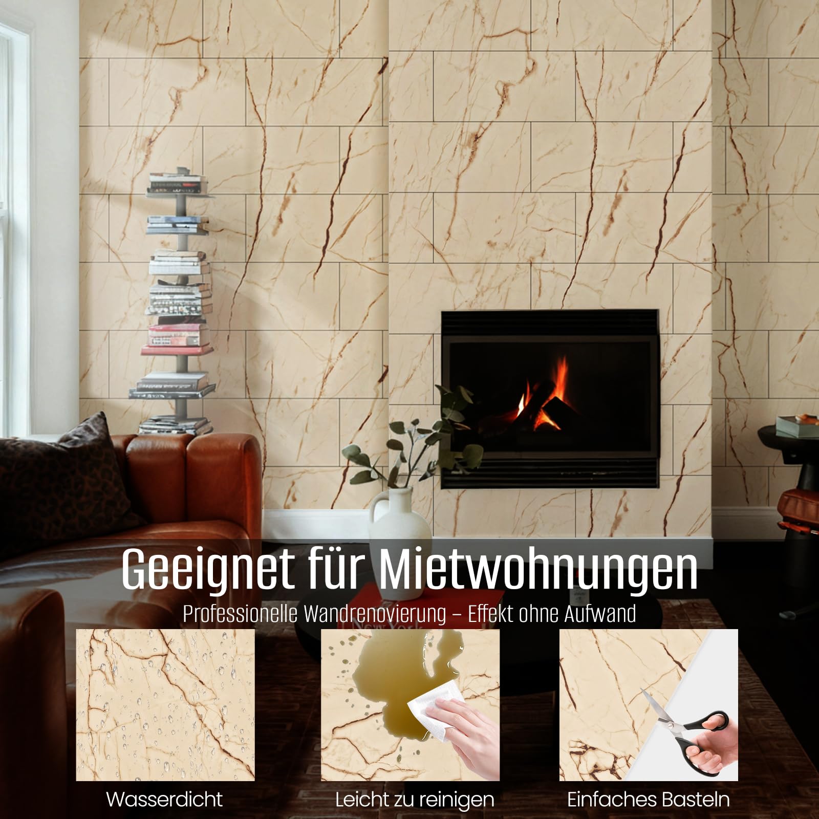 Fliesenaufkleber Marmor, 10 Stück Marmor Fliesen Selbstklebend, KüChenrückwand Wandfliesen Selbstklebend, 60 X 30 cm Klebefliesen Wasserfest FüR Küche Und Badezimmer（Khakibeige）
