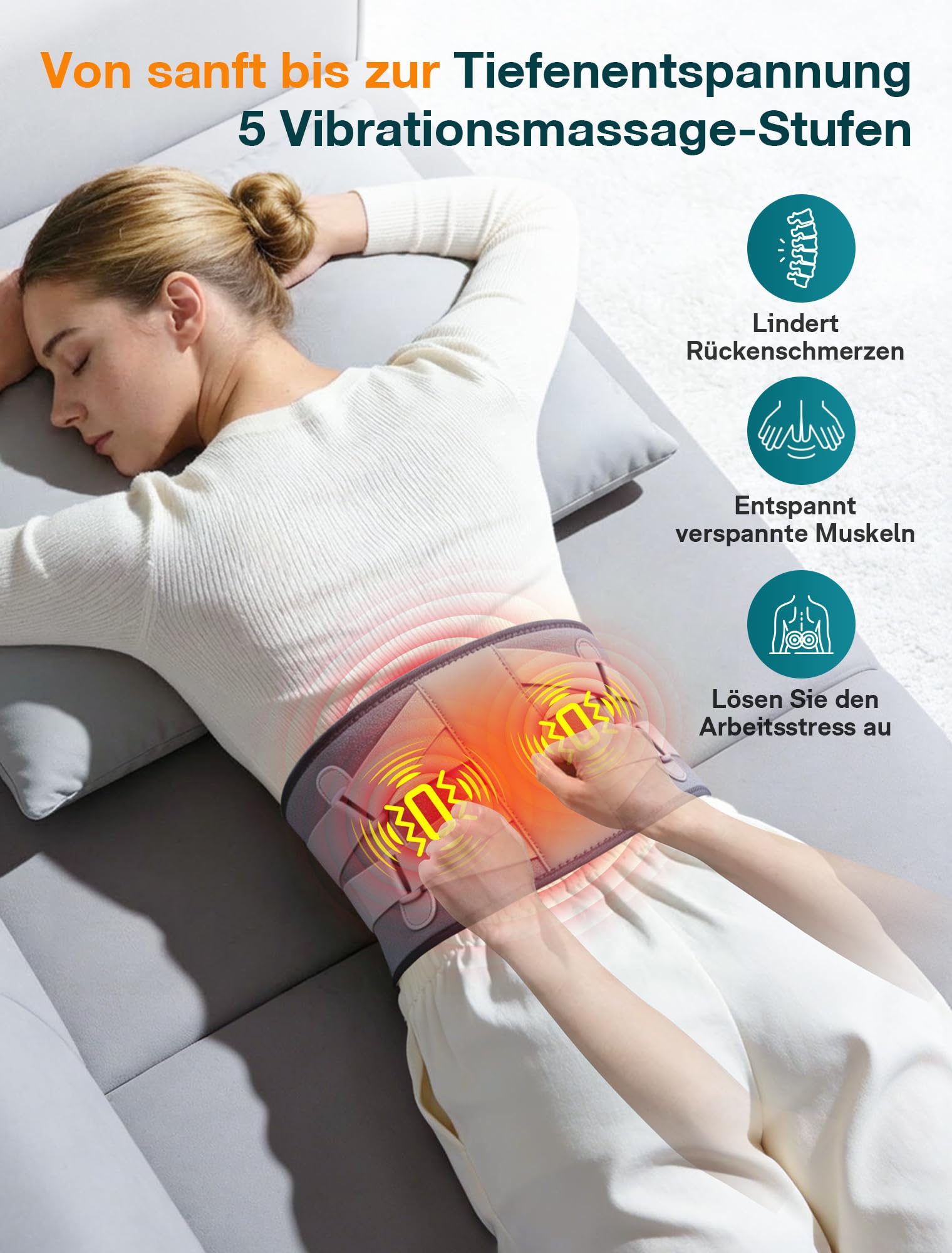 ALLJOY 170CM Wärmegürtel Rücken Heizkissen Kabellos Massagegerät, 5000mAh Heizkissen mit Abschaltautomatik, Wärmekissen für Rücken mit 5 Massagemodi 3 Wärmestufen, Geschenke für Männer Frauen