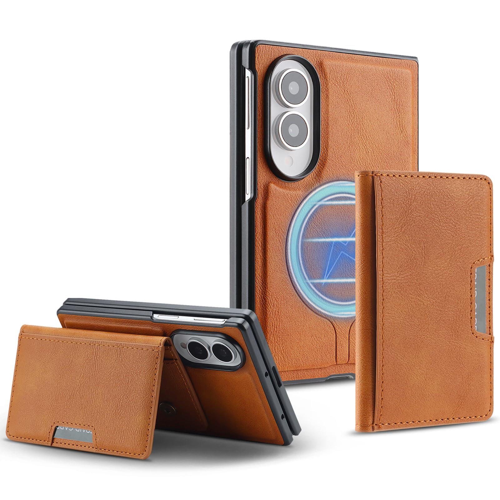 Custodia In Pelle For Samsung Galaxy Z Fold 8, Slot For Scheda Flip Cover Magnetica Rimovibile For Telefono, Supporto For Ricarica Wireless, Protezione Anticaduta(Orange)