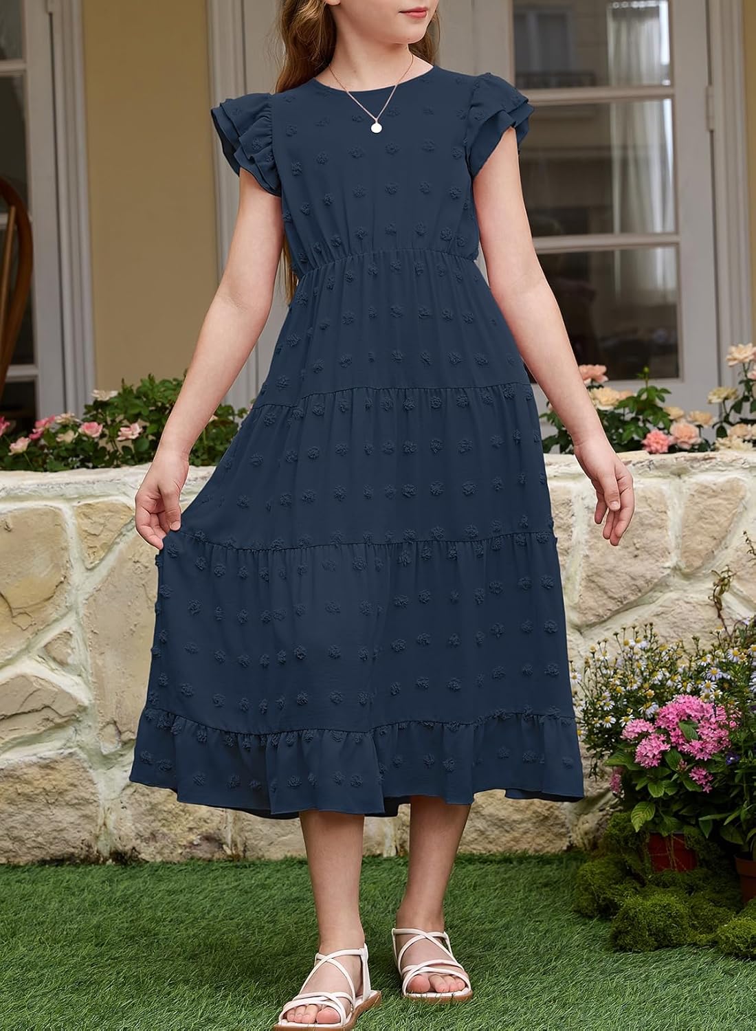 blibean Girls Summer Dress Tween Polka Dots Maxi Pockets Dresses Size 6-16 Years Old - Image 4