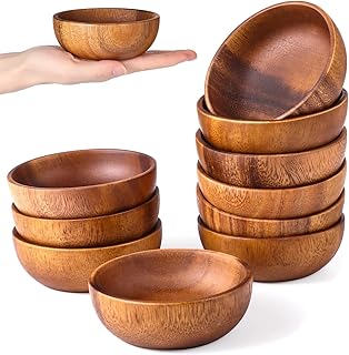 DORMIYA 10-Piece Round Small Wooden Bowls 3.9" x 1.4 in - Handmade Rustic Elegant Brown Bowl, Perfect for Serving Fruit, Desserts & Appetizers, Space-Saving
