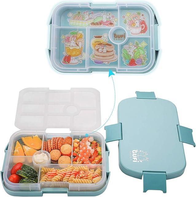 JIAQI Kids Lunch Box - Leakproof Bento Boxes 6 Compartment Lunch, Plastic Food Storage Container Great for Boys and Girls for School Travel Picnics