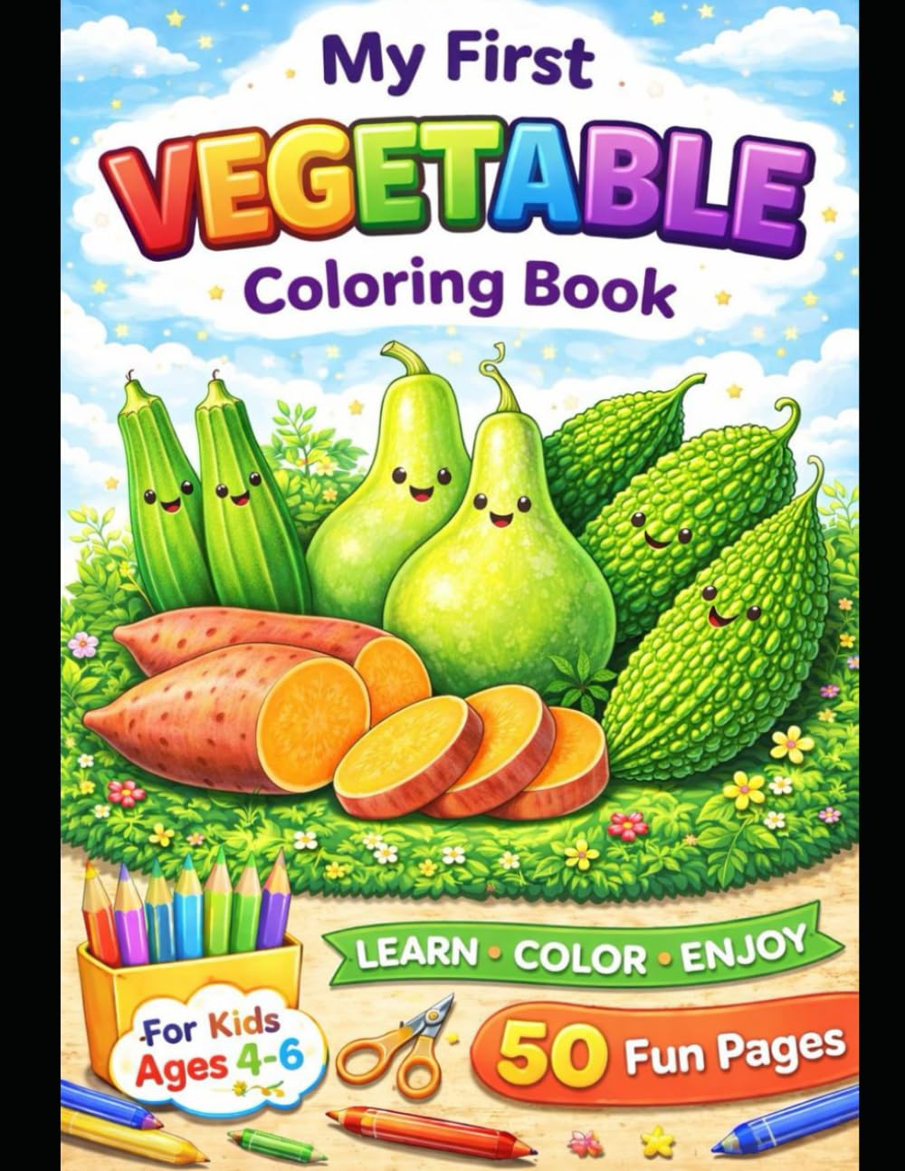 My First Vegetable Coloring Book: A Fun and Easy Coloring Book for Kids Ages 4–6 (Color & Learn Coloring Book Series)