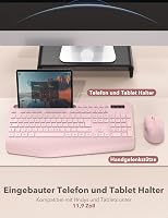 SABLUTE Ergonomikus Vezeték Nélküli Billentyűzet és Egér Szett, Csuklótámasz, Telefontartó, Rosa - Pink 3