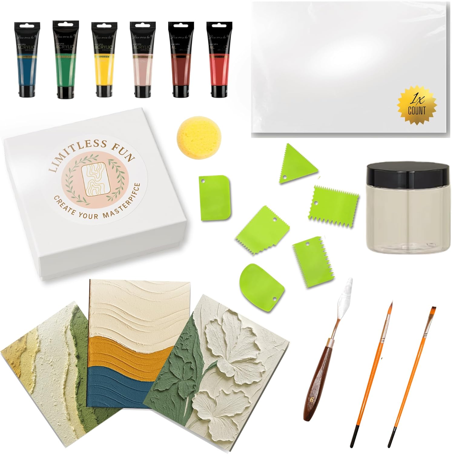 Textured Canvas Art Painting Kit – 3D Canvas Kit - Create Modern Wall Art at Home - Complete DIY Canvas Art - 6 Acrylic Paint Colors + Brushes & Tools