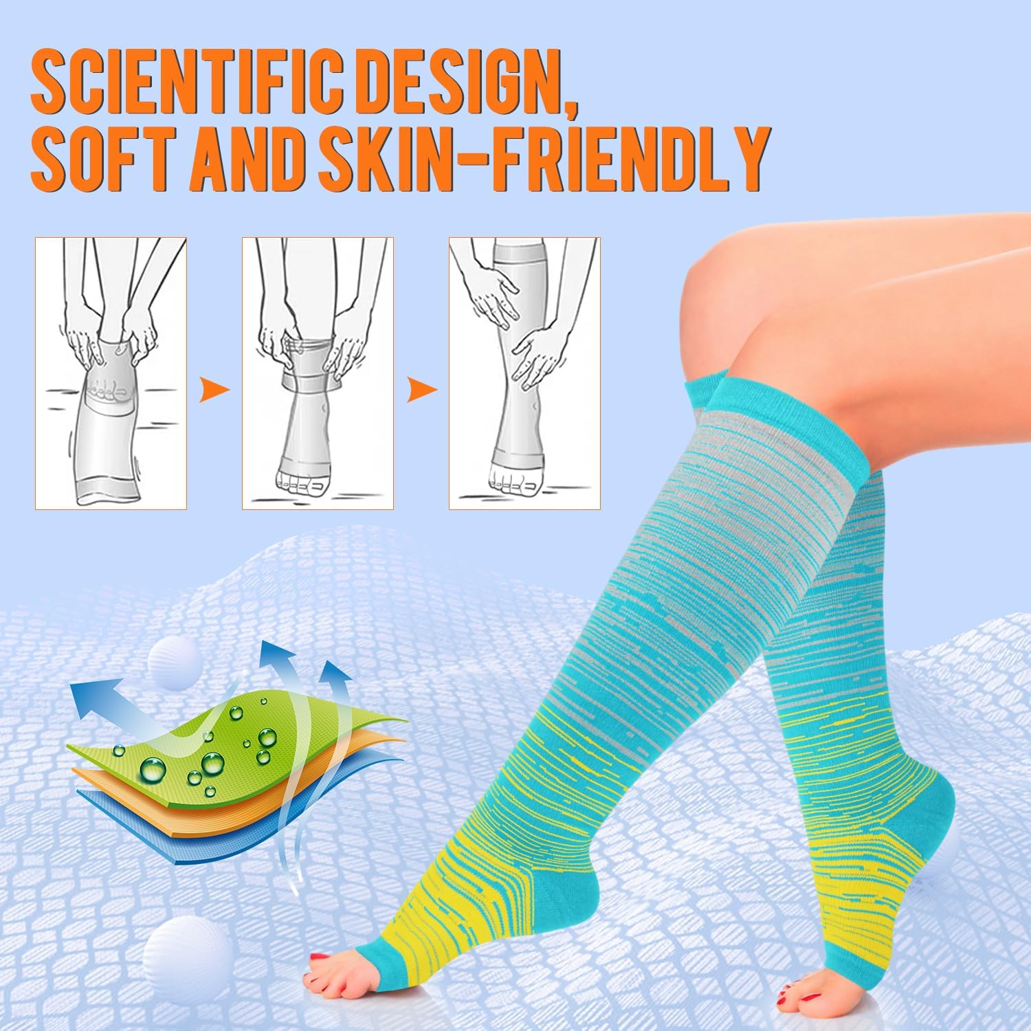 Sooverki Copper Compression Socks for Women & Men Open Toe 15-20mmHg is Best Support for Circulation Recovery All Day Wear - Image 5