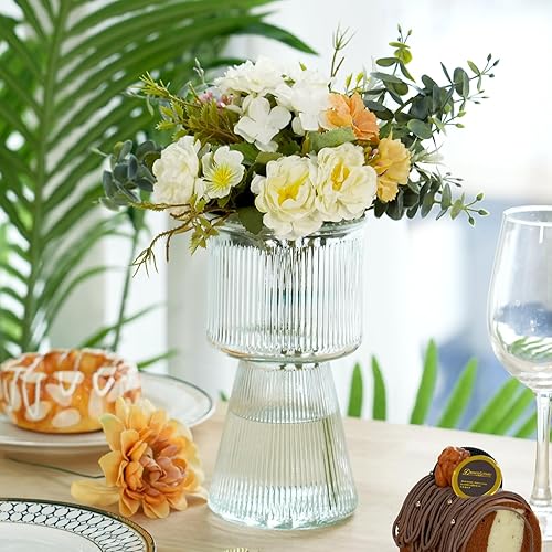 Miniatura 6 de CEWOR Jarrón acanalado de cristal transparente, jarrón moderno de 7.5 pulgadas para centro de mesa, florero para decoración rústica de mesa de boda