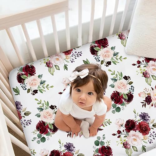 Miniatura 2 de Juego de ropa de cama personalizado para cuna para niñas bebés, juego de ropa de cama personalizada con nombre y letra, ropa de cama floral roja y