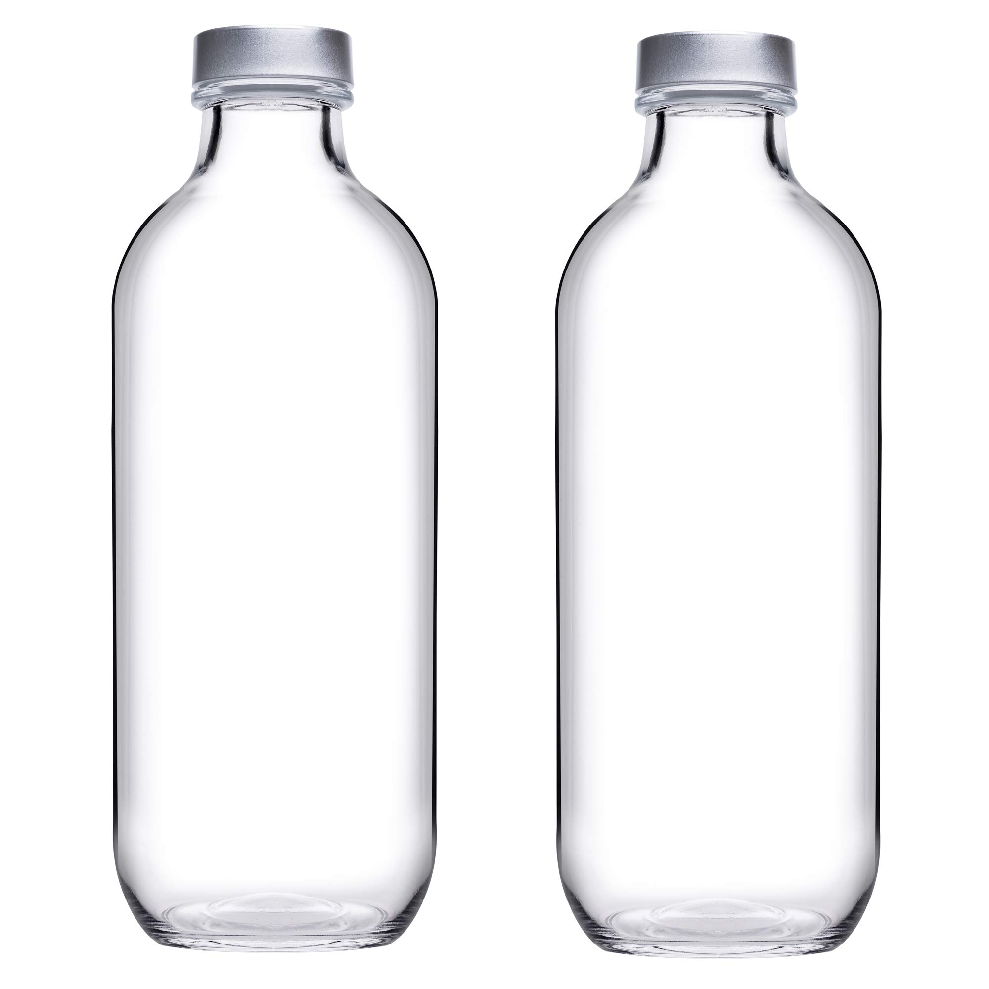 Queensway Home & Dining Reusable Glass Water Juice Drinking Bottle W/Silver Lid 1.1L/500ml Set (2x 500ml)