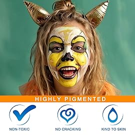 MEICOLY Yellow Face Body Paint Stick,Yellow Face Paint for Halloween Lion Tiger Cosplay Makeup,Professional SFX Makeup Face Painting for Adults and Kids,Waterproof Eye Black Stick