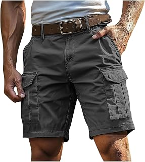 Cargo Shorts Men's Shorts with Zip and Button Multiple Pockets Men Plain Summer Sho…