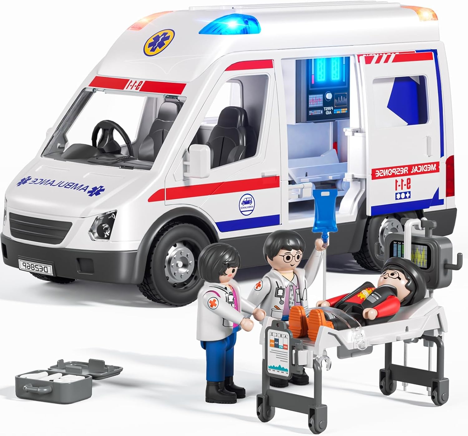 Doloowee Ambulance Toy Truck for Kids 3-8, Large Toy Cars with Lights & Sounds, Emergency Vehicle Toddler Toys, Rescue Role Playset, Play & Learn Toddler Toys Ages 3 4 5 6 7 8 9 10 11 12