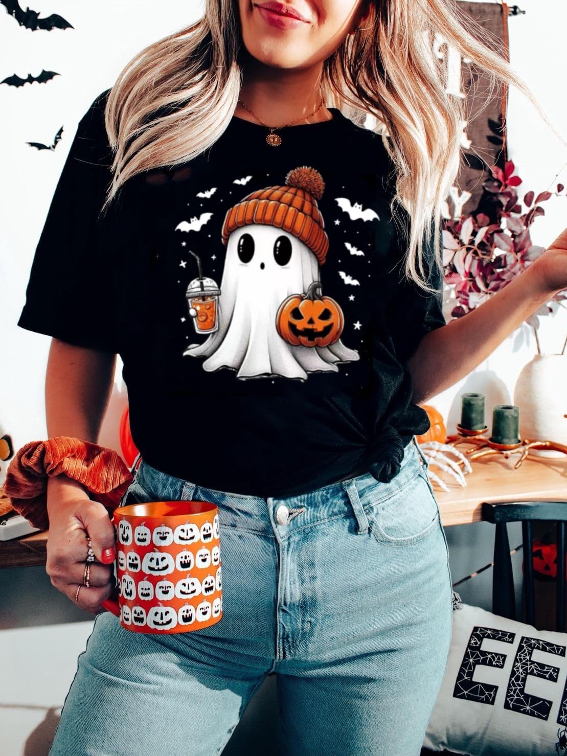 Halloween Shirts for Women Novelty Pumpkin Graphic Print Thanksgiving Fall Tee Tops - Image 4