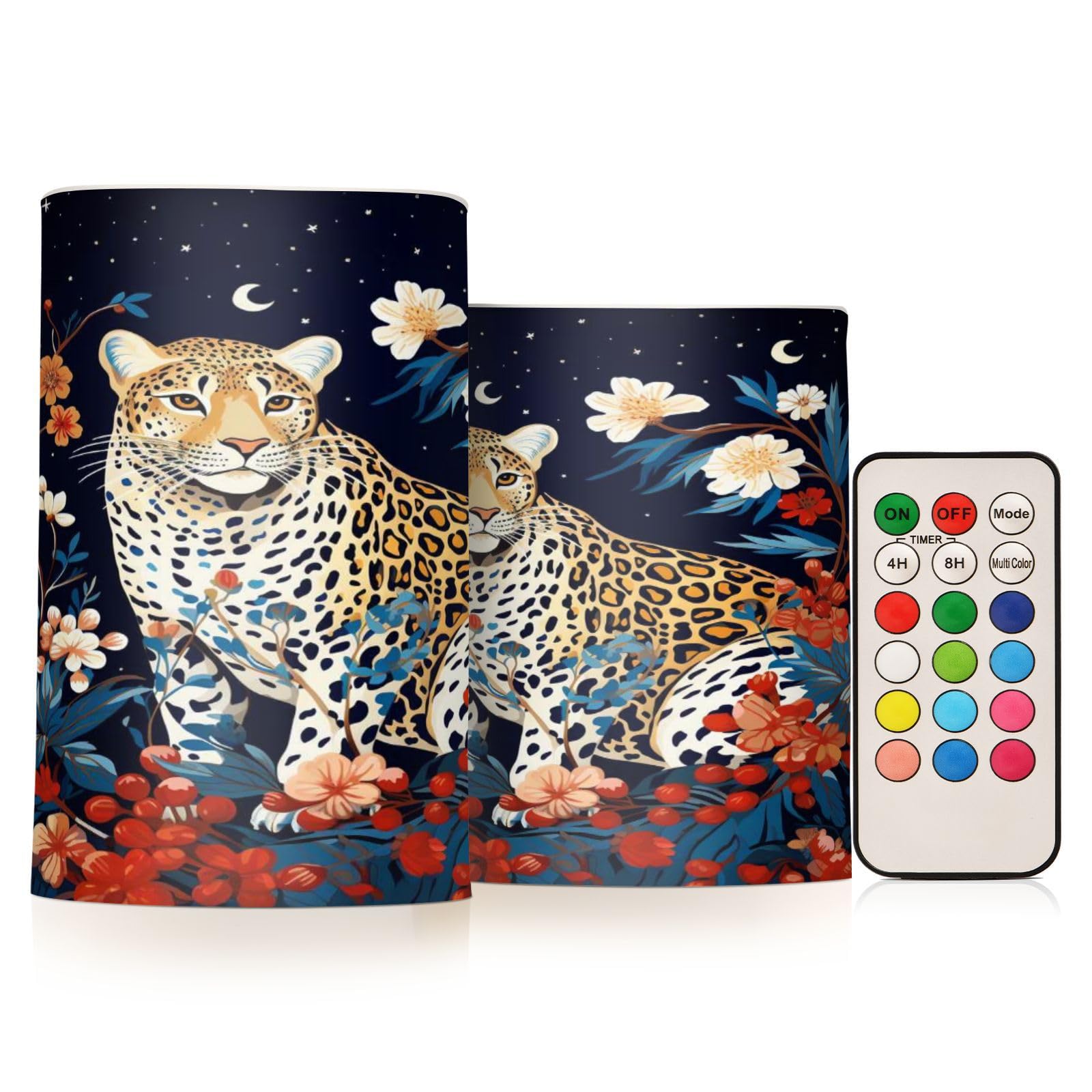ALAZA Cheetah (3) Flickering Flameless Candles Battery Operated with Remote Timer,Tea Light Candles LED Pillar Votive Candles Set of 2 for Outdoor Indoor Decorations