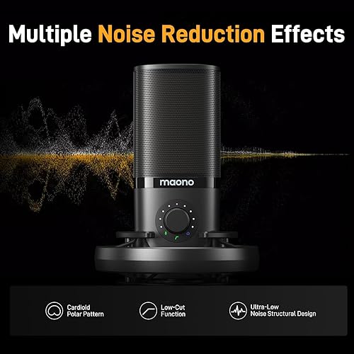 Miniatura 8 de MAONO Micrófono de condensador USB con soporte de choque, brazo de brazo, software, silencio, perilla de ganancia, control de volumen para