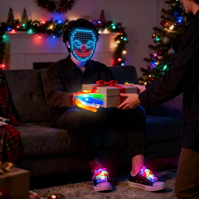 Set de 3 máscaras LED con guantes y cordones luminosos miniatura 6