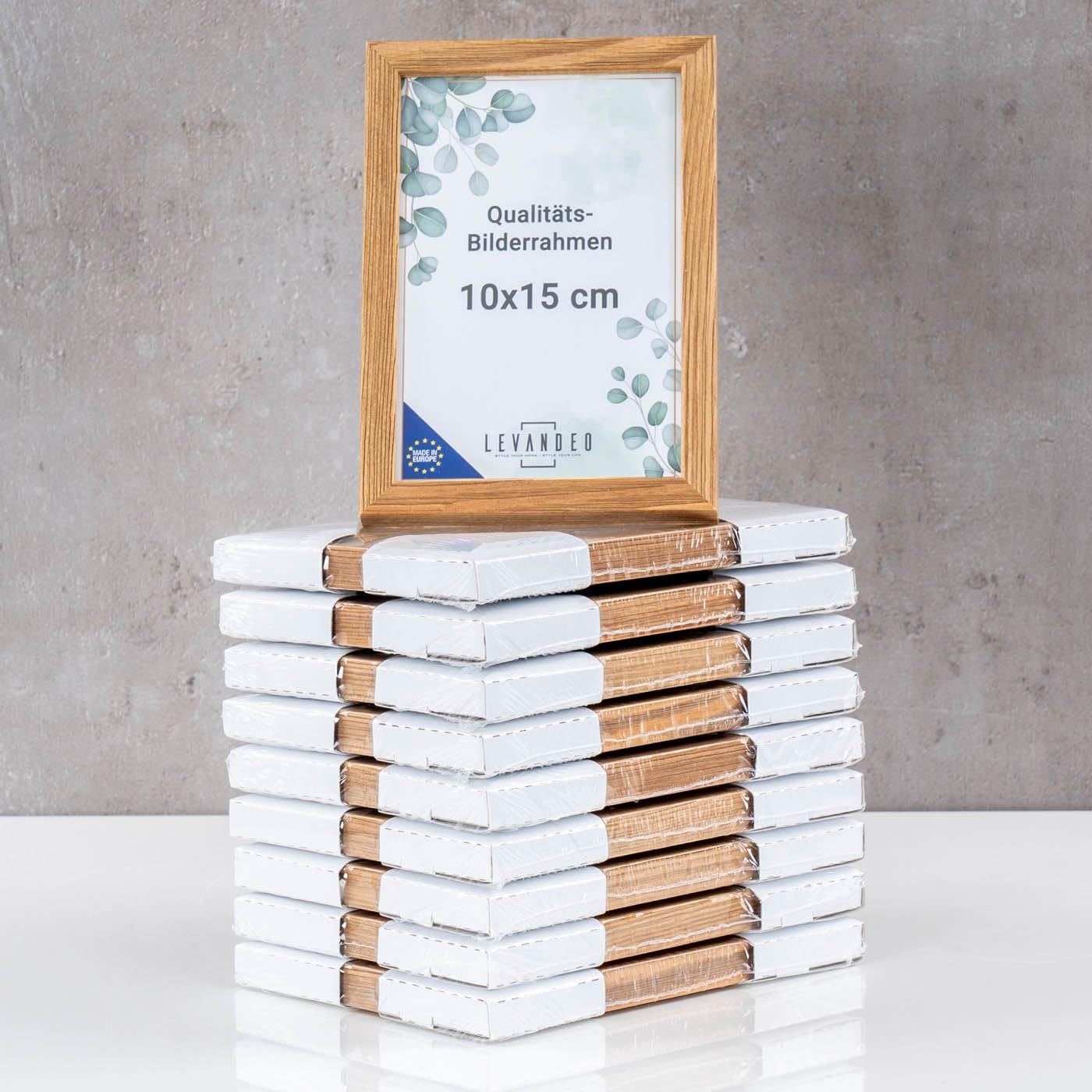 levandeo 10 Stück Bilderrahmen Echtholz Made in EU 10x15 Natur mit Glasscheibe Portrait Fotorahmen Set Holz Kiefernholz Picture Frame