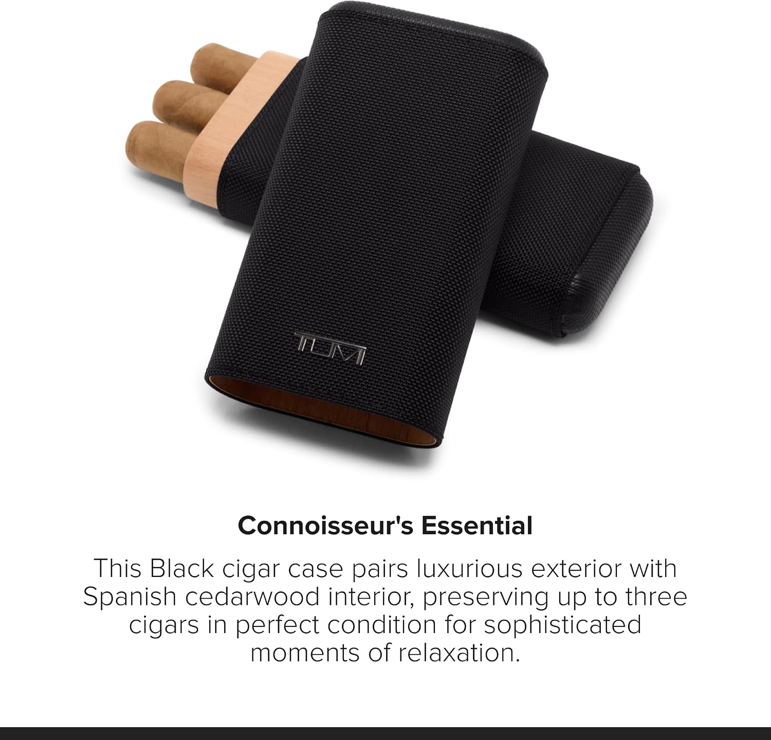 TUMI - Travel Accessories Cigar Case - Keep up to 3 Cigars Fresh - Spanish Cedarwood Interior - Black