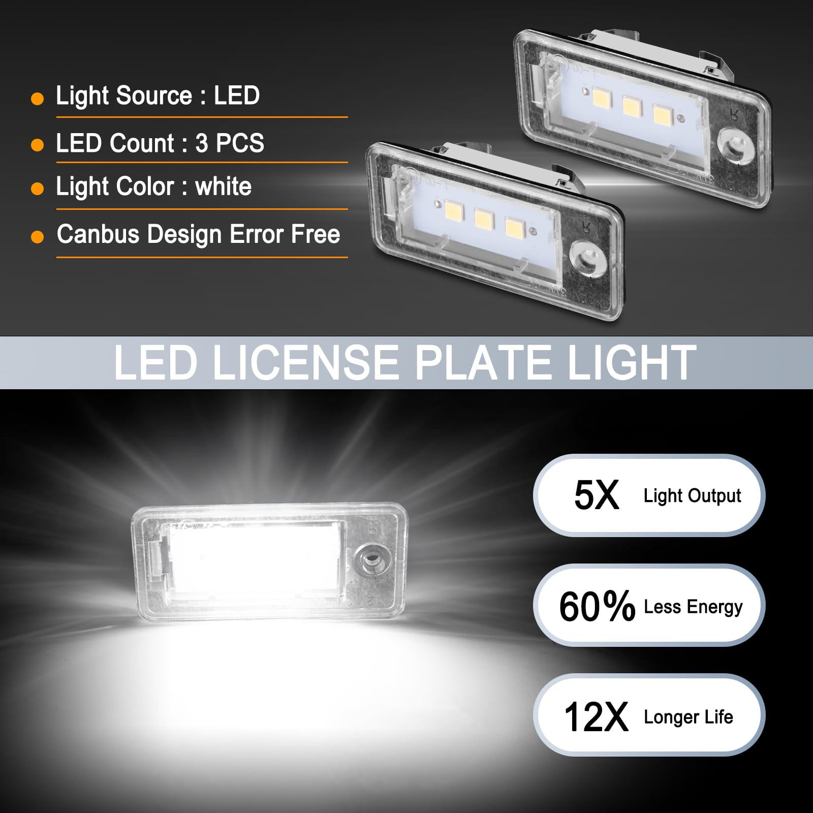 Éclairage de plaque d'immatriculation à LED pour Audi A3 S3 8P A4 S4 RS4 B6 B7 8E 8H A5 8F A6 C6 4F A8 S8 4H Q7 4L 4M,avec Canbus Aucune Erreur 2 Pièces F