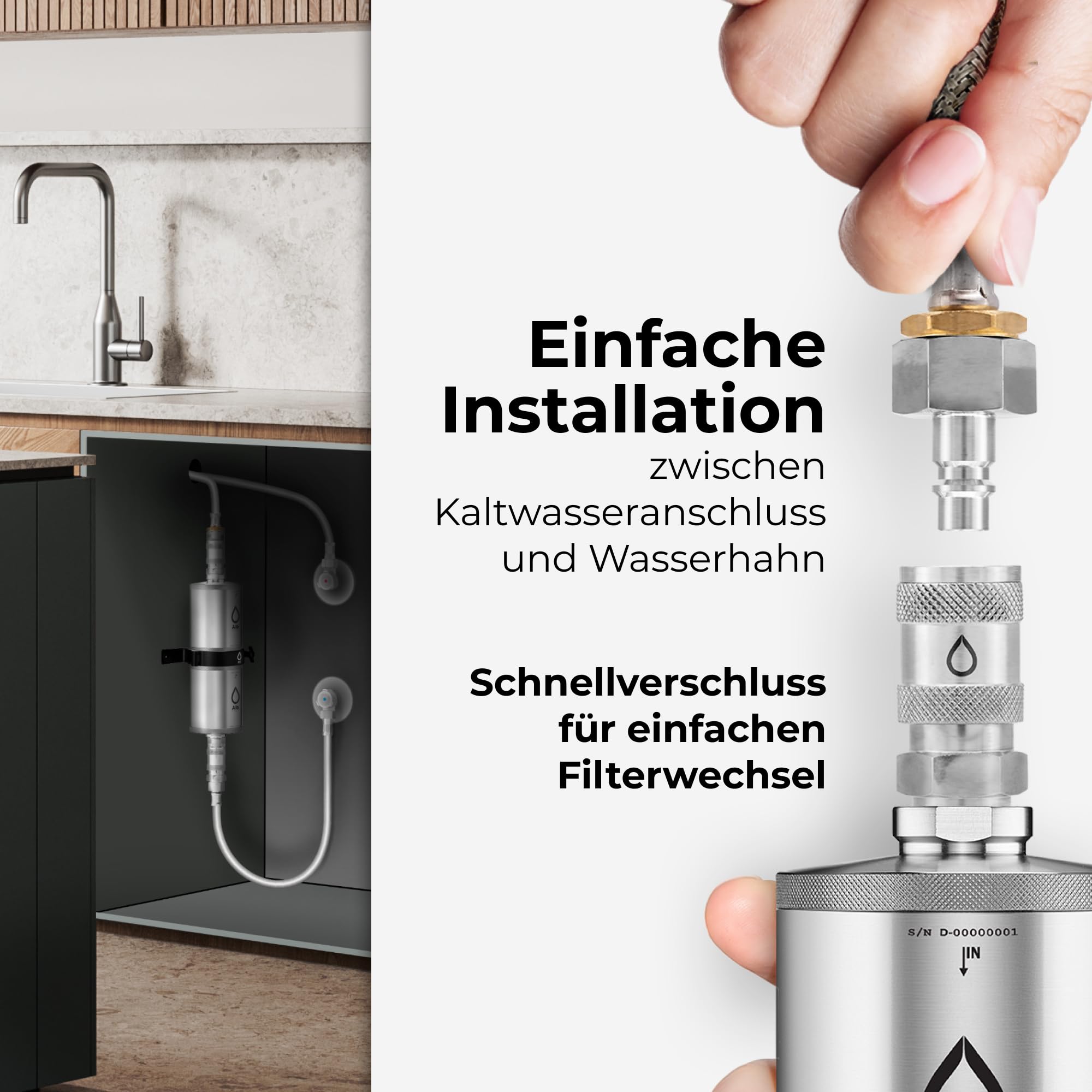 Alb Filter UNTERTISCH FUSION Wasserfilter Küche | Zweistufig gegen Schadstoffe & Keime bis 0,1 µm, Untertischfilter Küche, Anschluss-Set Schnellkupplung, Made in Germany