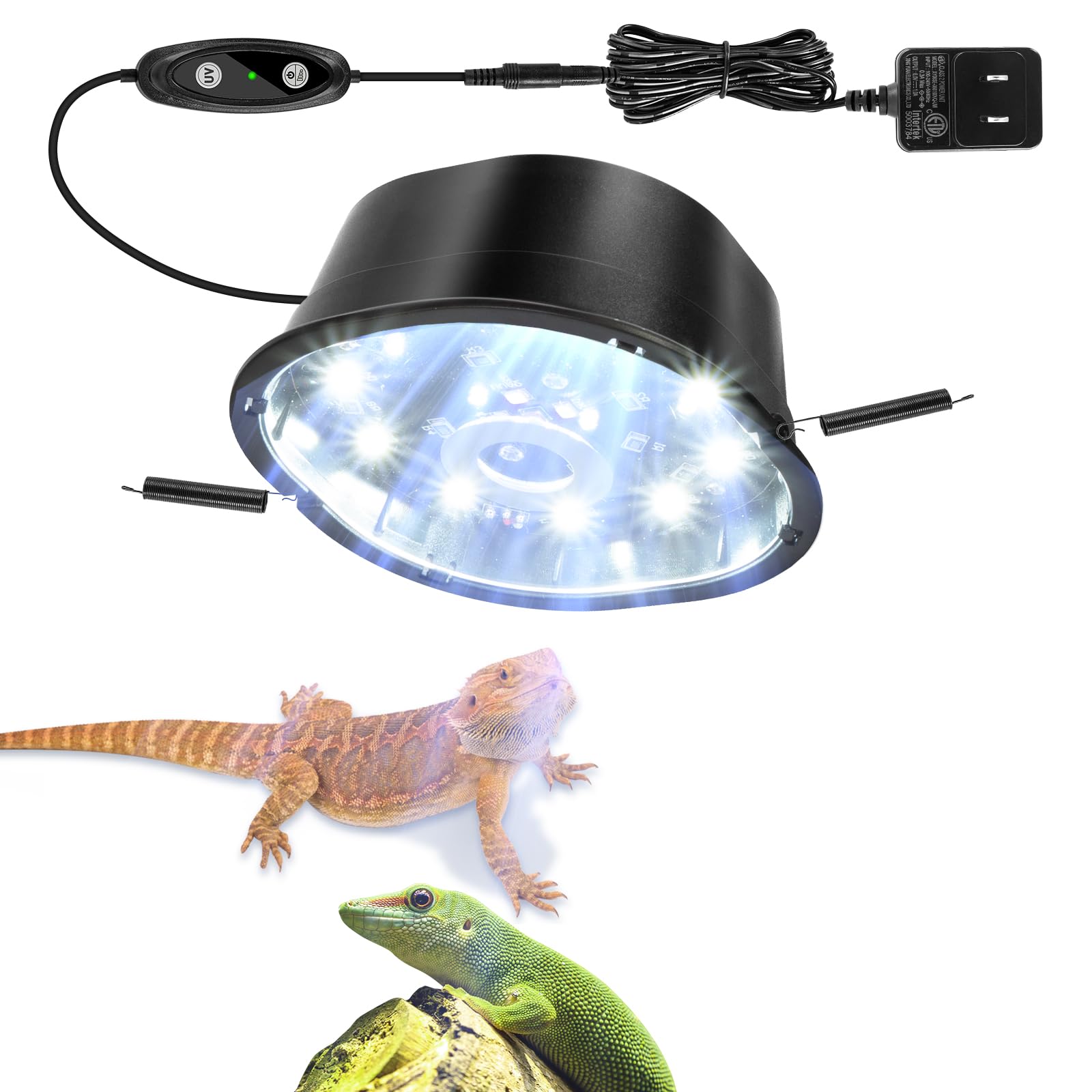 UVB Reptile Light 5.0 & 10.0, UVB Light Bulb Fixture with Dimming, 6W UVA UVB Lamp for Bearded Dragon Gecko Lizard Chameleon Turtle Snake, One Click for Tropical & Desert Reptile