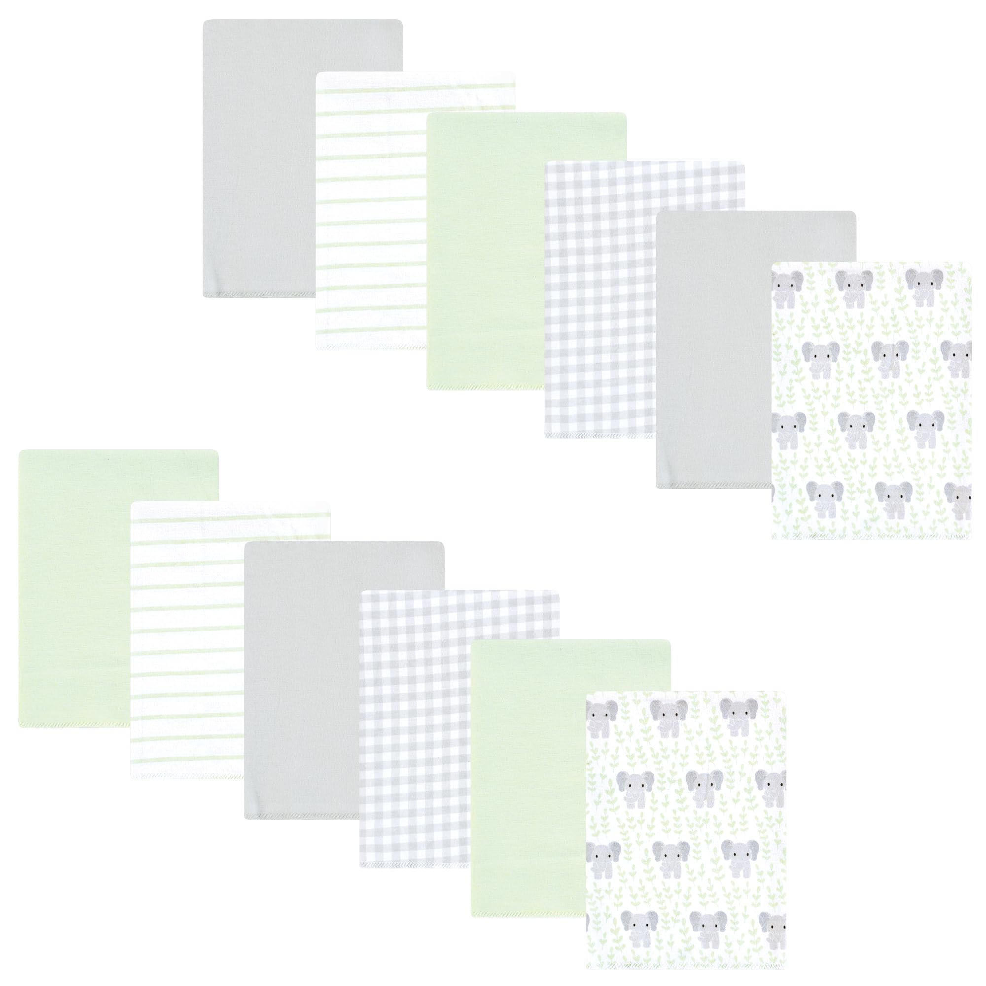 Hudson Baby Unisex Baby Cotton Flannel Burp Cloths 12-Pack Bundle, Leafy Elephant, One Size