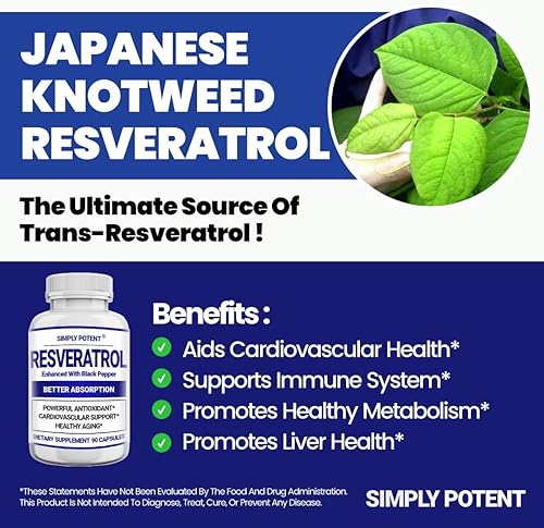 Miniatura 4 de Suplemento de resveratrol de 1000 mg, resveratrol trans de 500 mg, resveratrol mejorado con pimienta negra para una máxima absorción, potentes