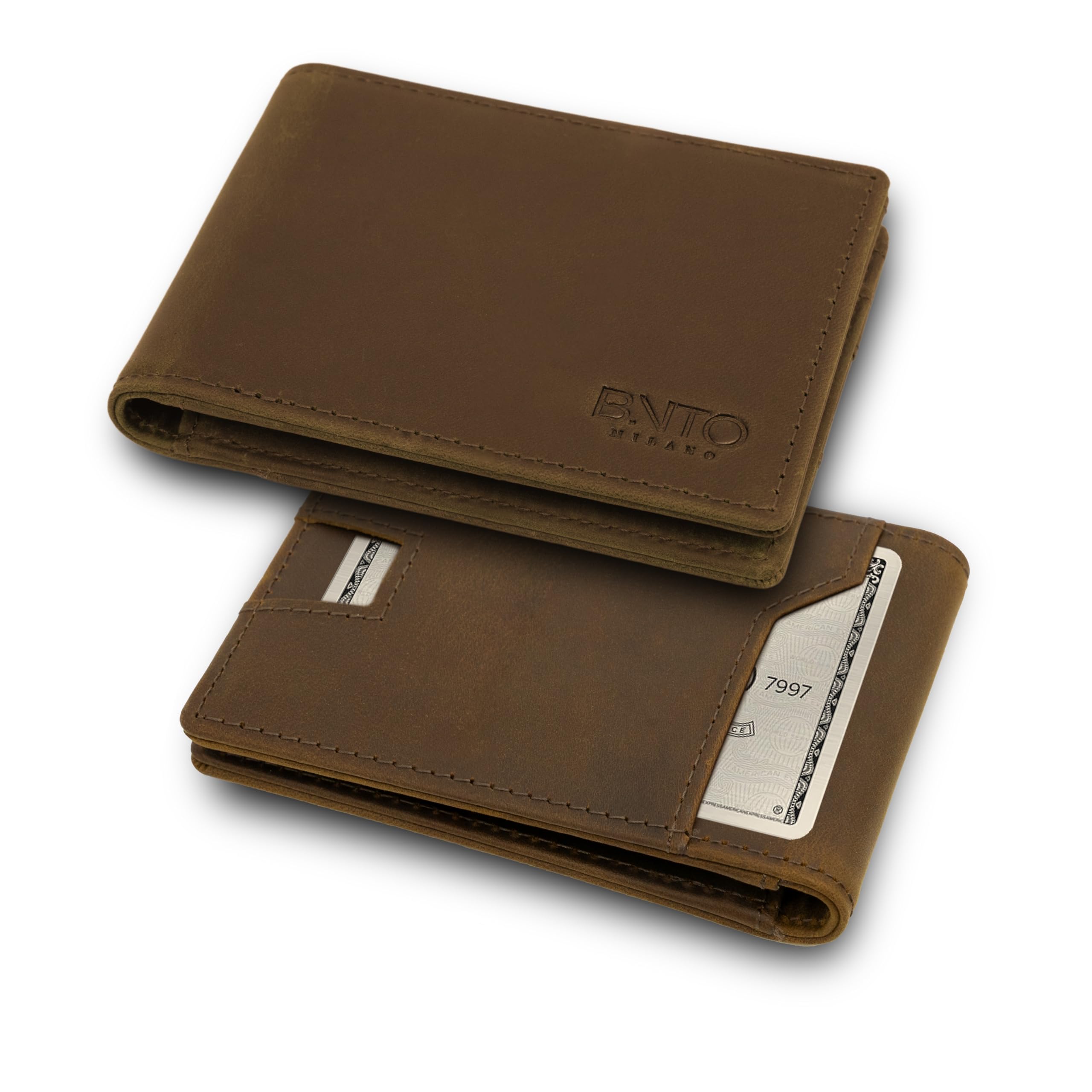 BNTO Milano Leather Wallets For Men | A RFID Wallet For Men Designed to Securely Carry Your Essentials. Slim Wallet, Small And Thin Bifold Design (Brown)